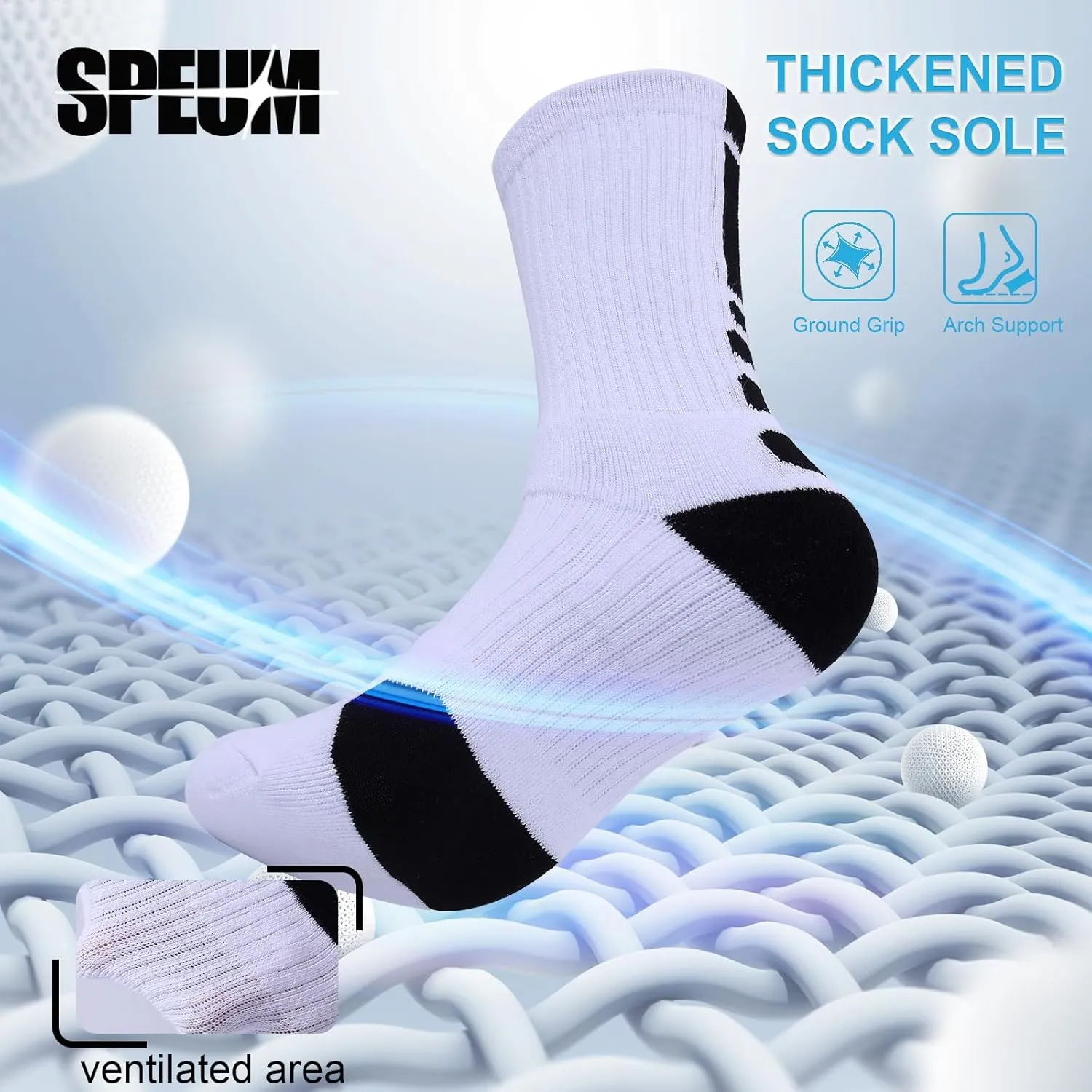 Basketball Socks for Men,Performance Cushioned Men's Athletic Crew Socks with Arch Compression for Basketball Sports
