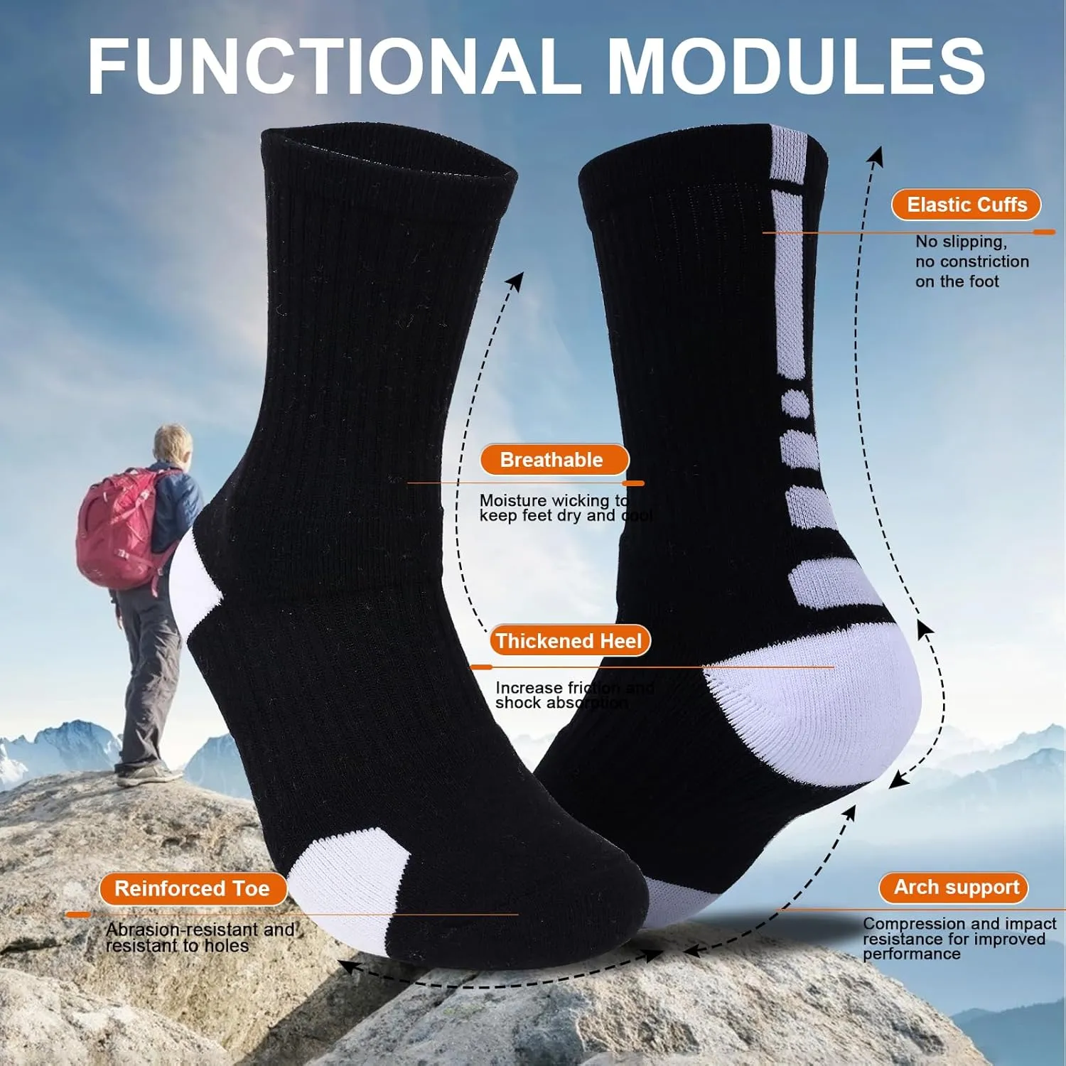 Basketball Socks for Men,Performance Cushioned Men's Athletic Crew Socks with Arch Compression for Basketball Sports