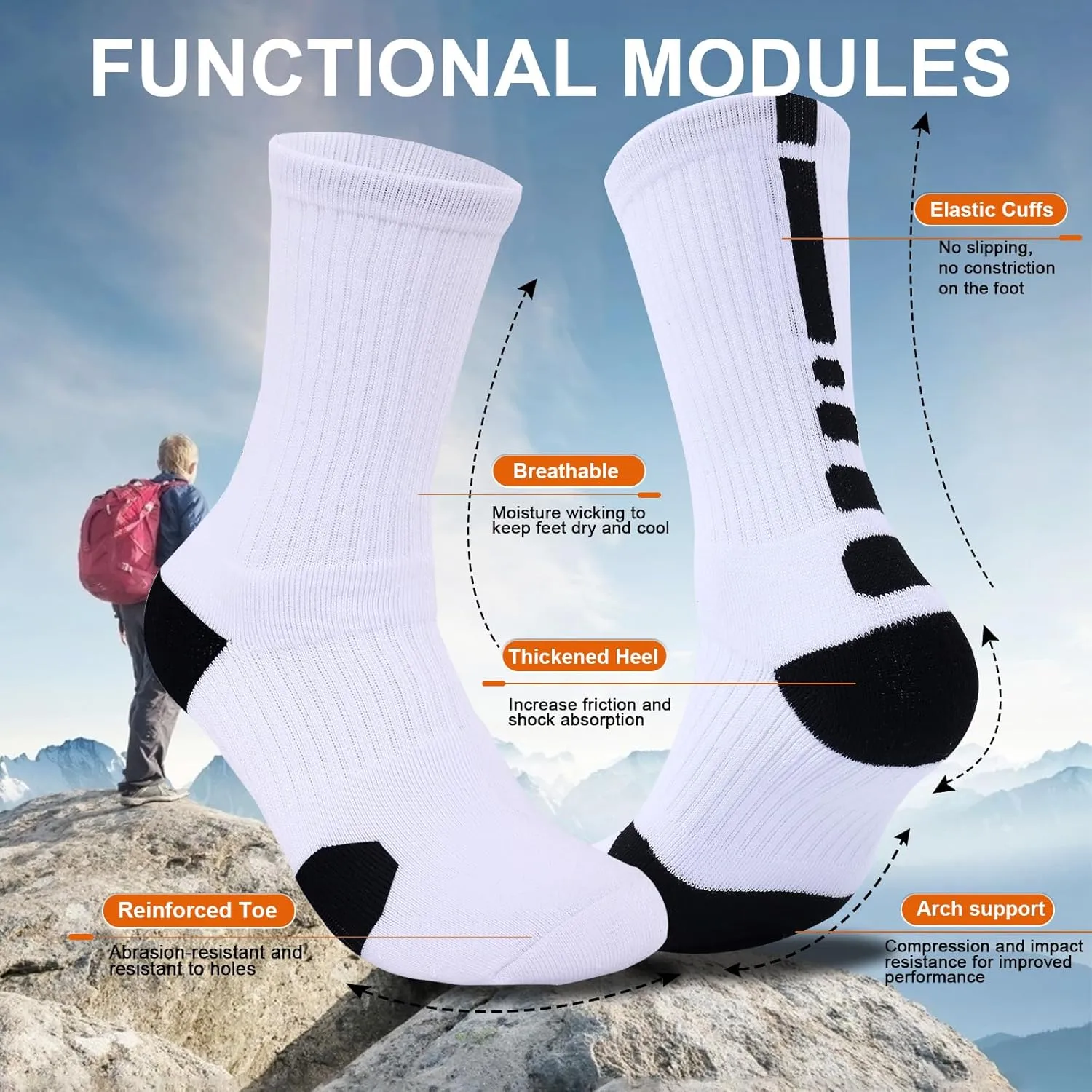 Basketball Socks for Men,Performance Cushioned Men's Athletic Crew Socks with Arch Compression for Basketball Sports