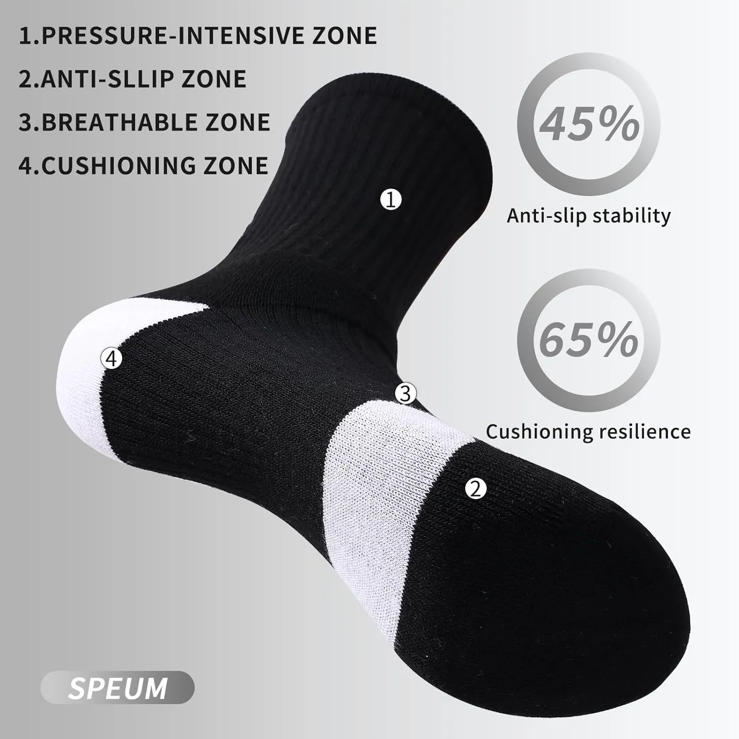 Basketball Socks for Men,Performance Cushioned Men's Athletic Crew Socks with Arch Compression for Basketball Sports