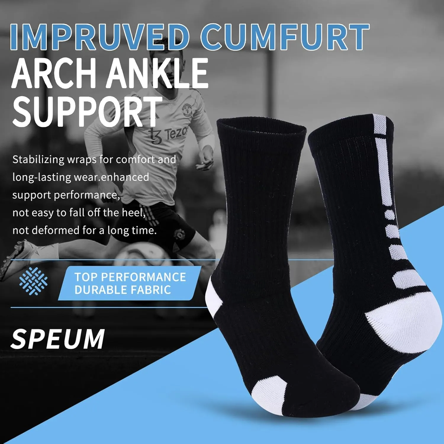 Basketball Socks for Men,Performance Cushioned Men's Athletic Crew Socks with Arch Compression for Basketball Sports