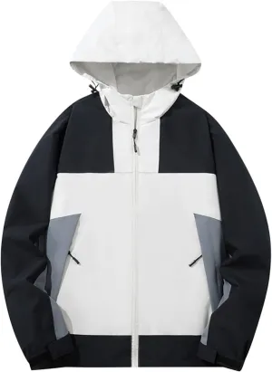 Bidobibo Lightweight Rain Jacket Womens Plus Size Patchwork Hooded Jackets Wind Breaker Coats Women's Raincoats Waterproof