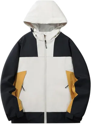 Bidobibo Lightweight Rain Jacket Womens Plus Size Patchwork Hooded Jackets Wind Breaker Coats Women's Raincoats Waterproof