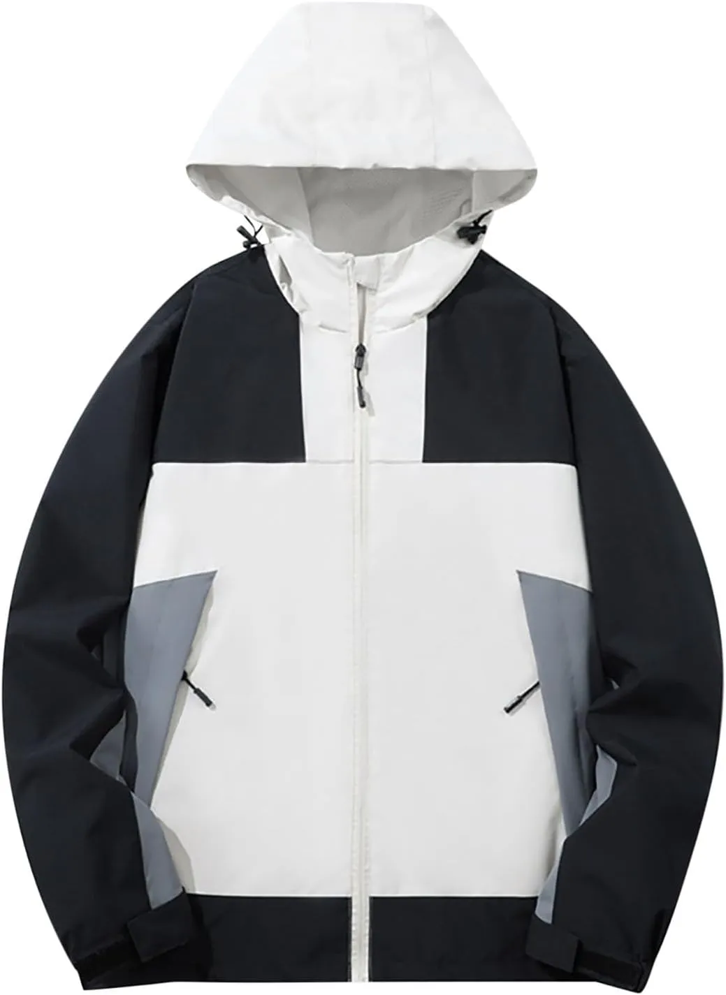 Bidobibo Lightweight Rain Jacket Womens Plus Size Patchwork Hooded Jackets Wind Breaker Coats Women's Raincoats Waterproof