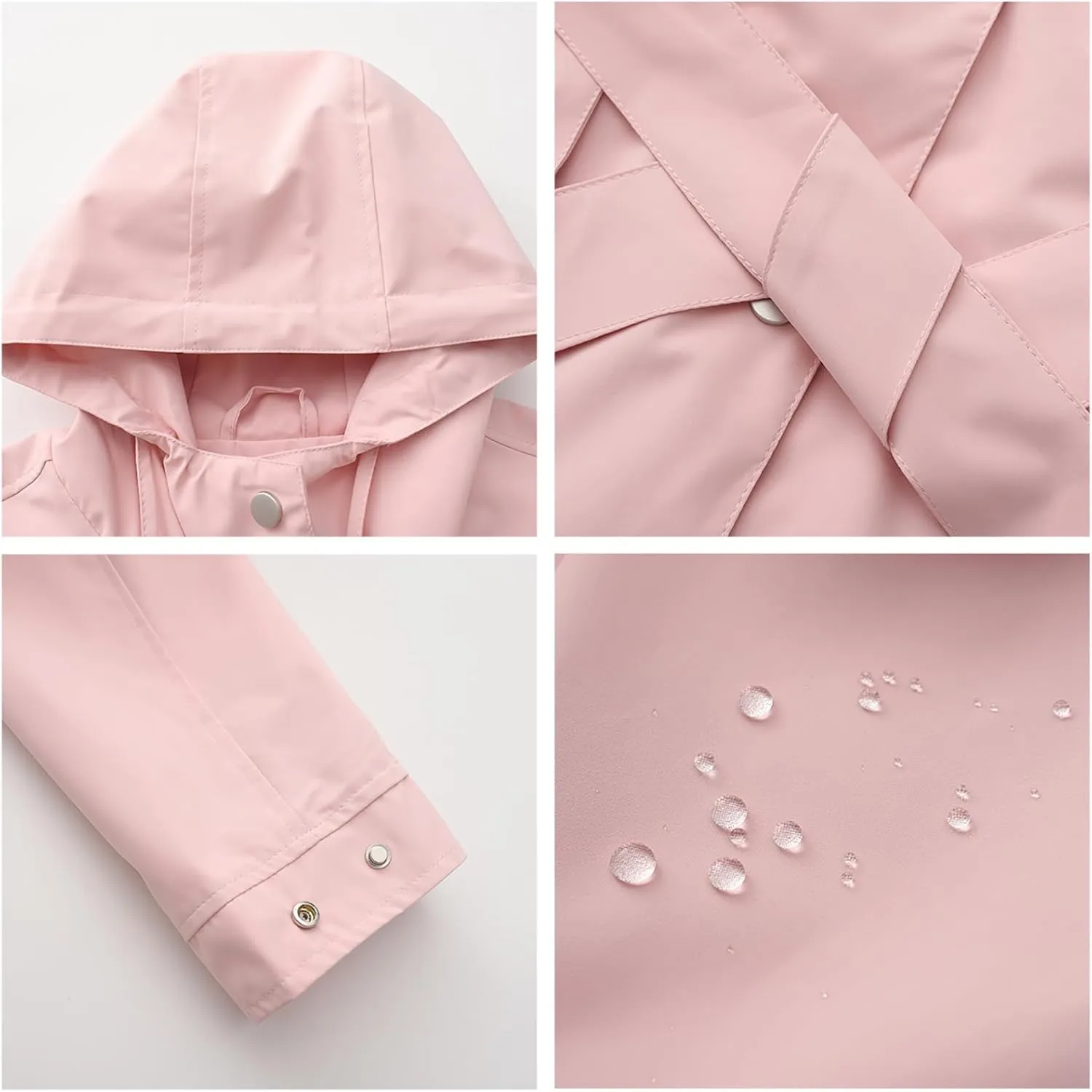 Bidobibo Women's Raincoats Waterproof Hooded Lightweight Winter Jacket with Belt Windbreaker Jacket Womens Plus Size 2024