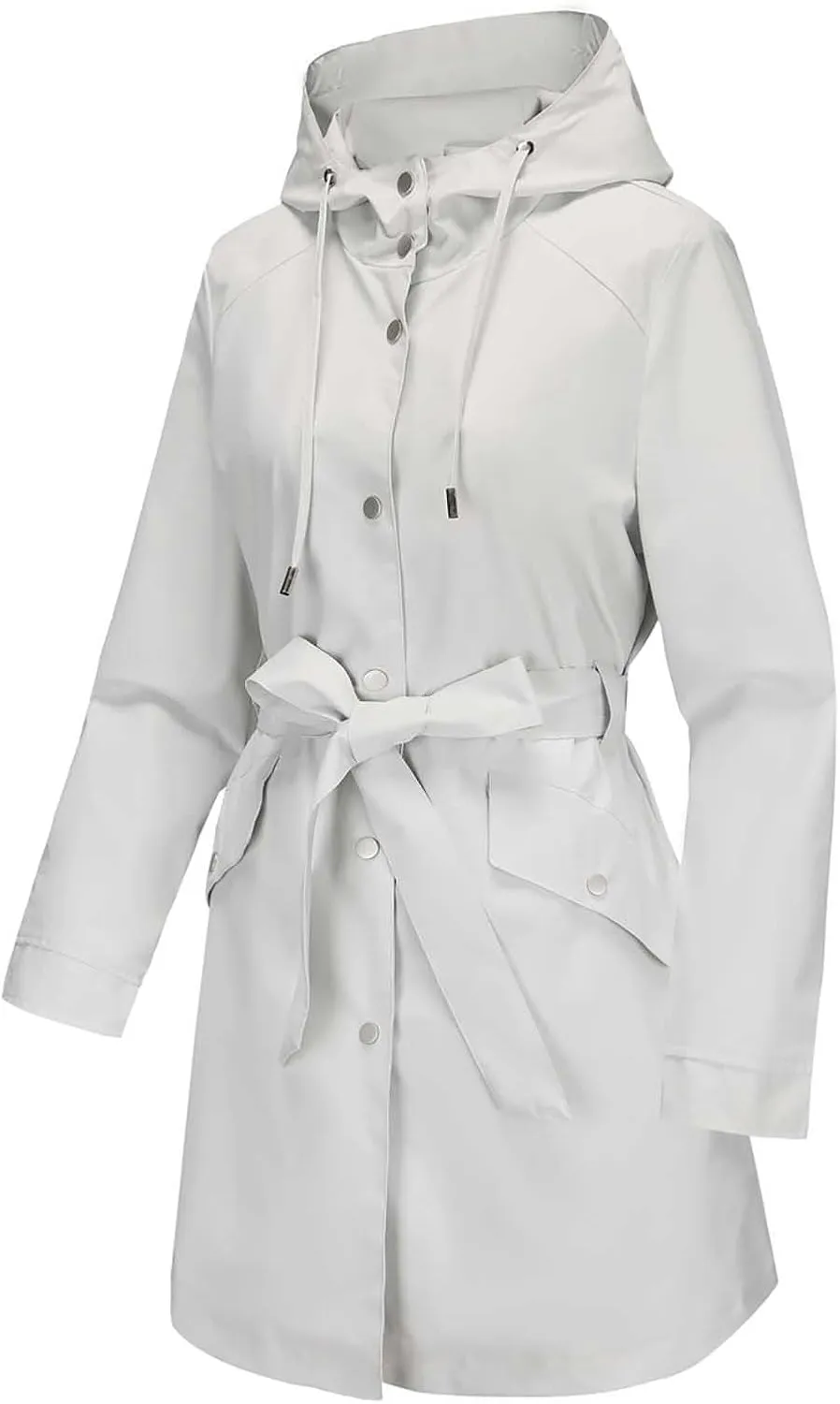 Bidobibo Women's Raincoats Waterproof Hooded Lightweight Winter Jacket with Belt Windbreaker Jacket Womens Plus Size 2024