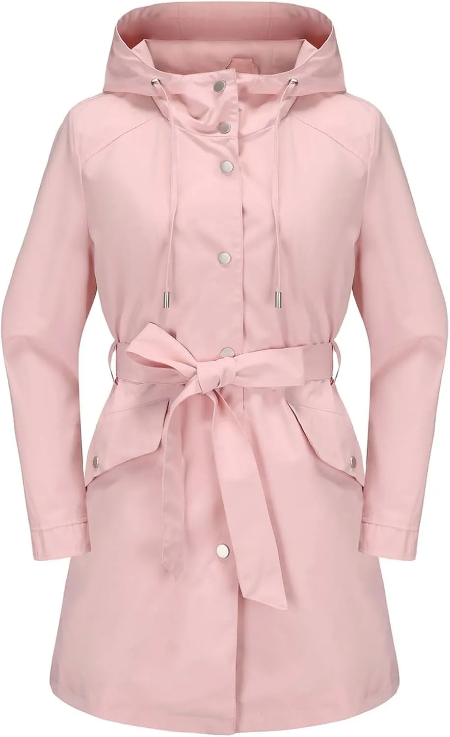 Bidobibo Women's Raincoats Waterproof Hooded Lightweight Winter Jacket with Belt Windbreaker Jacket Womens Plus Size 2024