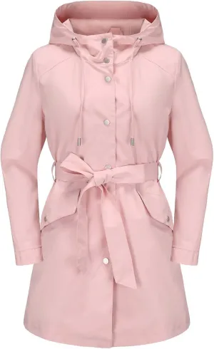 Bidobibo Women's Raincoats Waterproof Hooded Lightweight Winter Jacket with Belt Windbreaker Jacket Womens Plus Size 2024