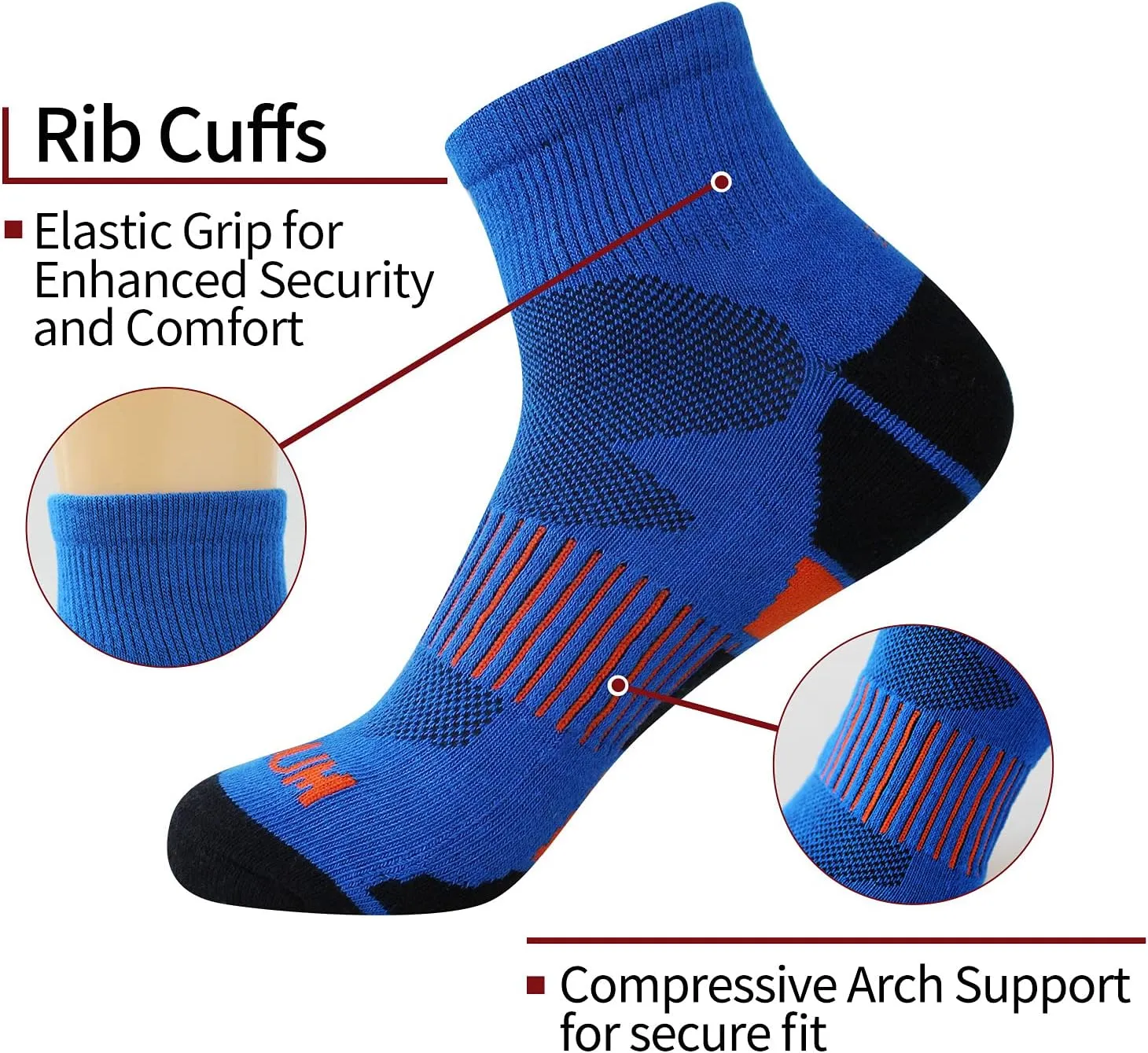 BIOAUM Men's Atheltic Socks Size 10-13 - 6 Pairs Cotton Quarter Socks for Running, Workout, Work