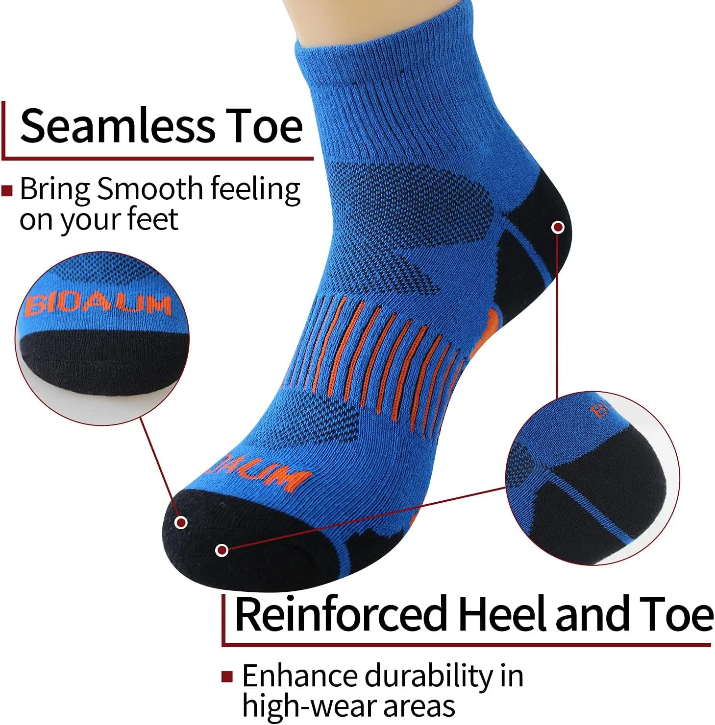 BIOAUM Men's Atheltic Socks Size 10-13 - 6 Pairs Cotton Quarter Socks for Running, Workout, Work