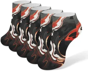 Black And Red Marble Ankle Socks Men's Running 5 Pack Comfort Breathable Short Sports Sock Performance No Show Socks