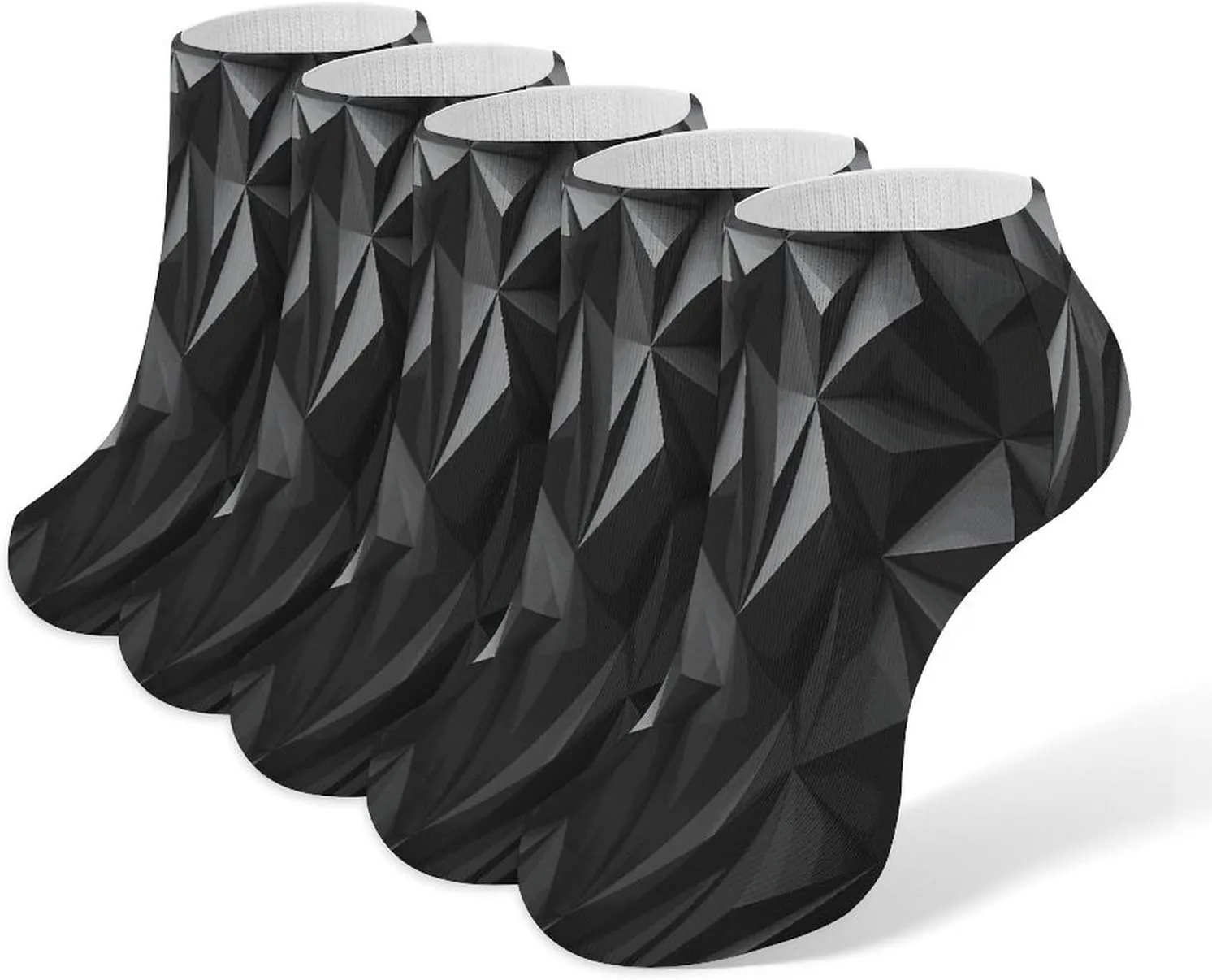Black Geometric Casual Socks Soft Moisture-Wicking Socks Low Cut Invisible Liner Ankle Sock (5 Pairs)
