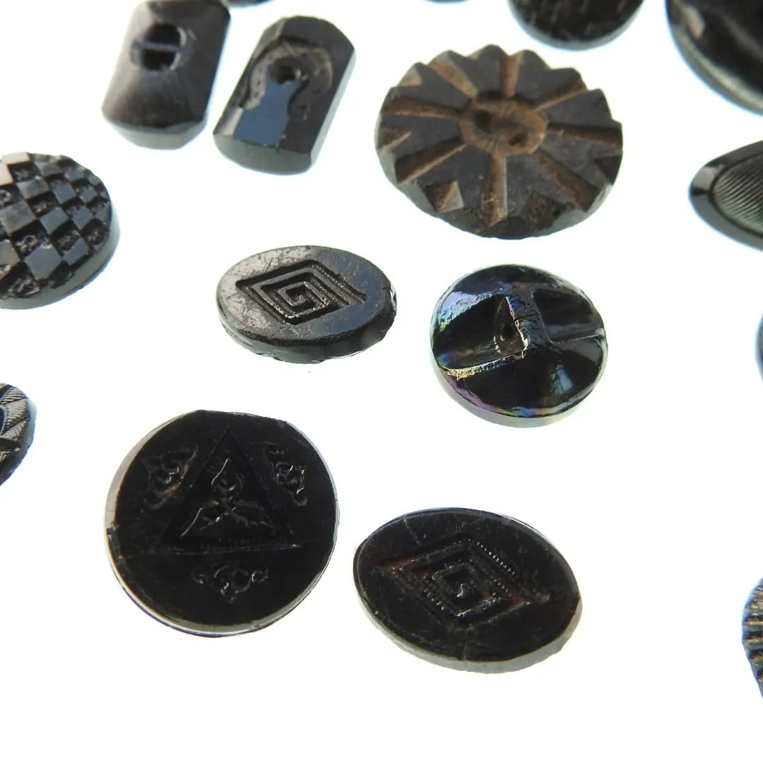 Black old glass buttons
