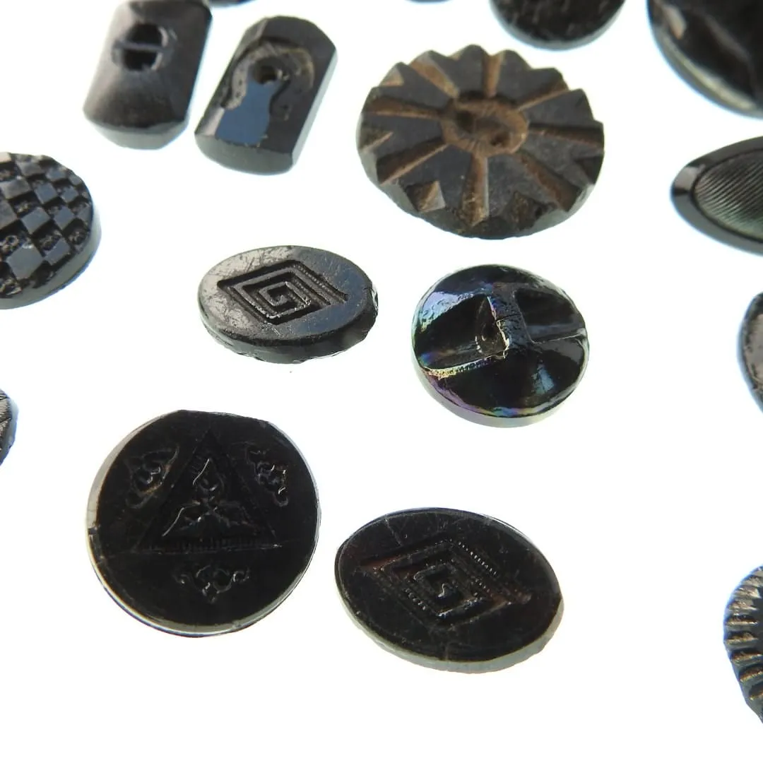 Black old glass buttons