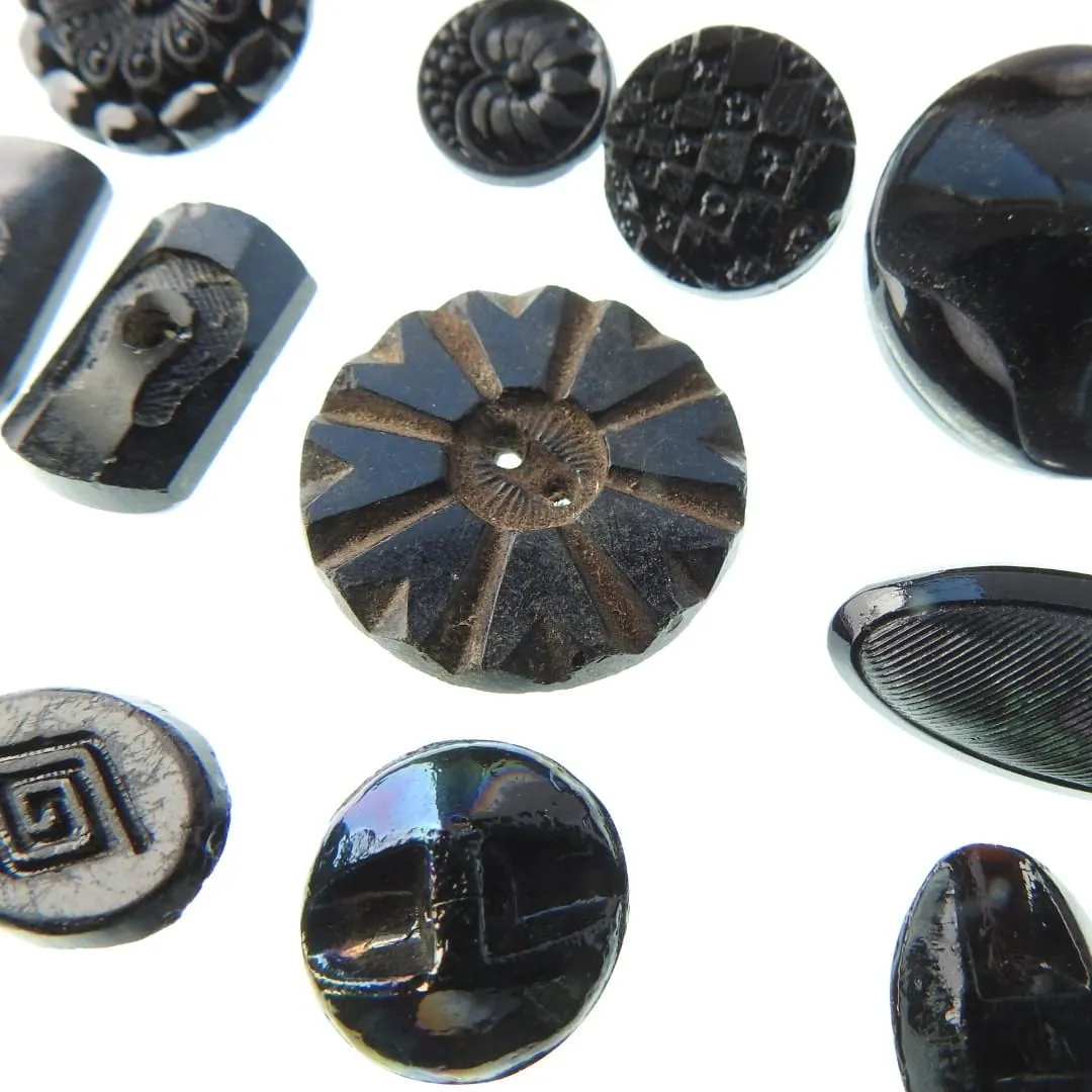 Black old glass buttons