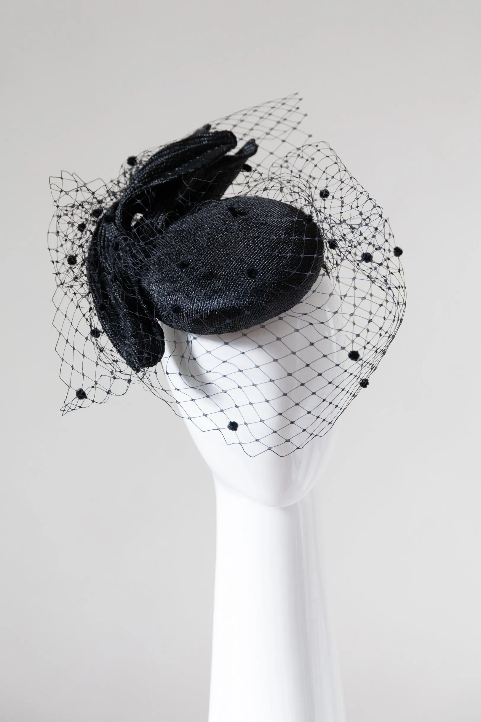 Black Pleated Bow Veiled Cocktail Hat