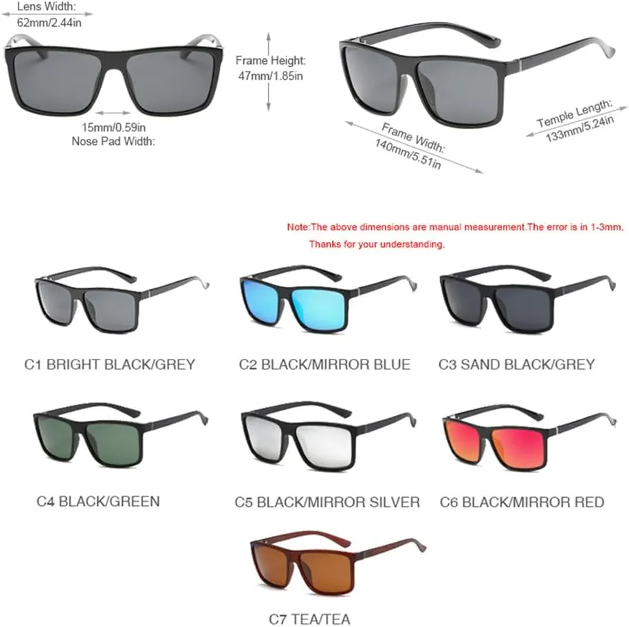 Black Polarized Sunglasses Men Mirror Blue Sun Glasses Unisex Vintage Anti Glare Shades UV400