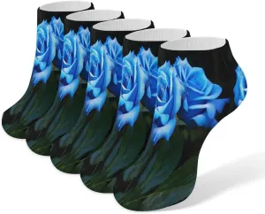Blue Rose Flowers Casual Socks Soft Moisture-Wicking Socks Low Cut Invisible Liner Ankle Sock (5 Pairs)
