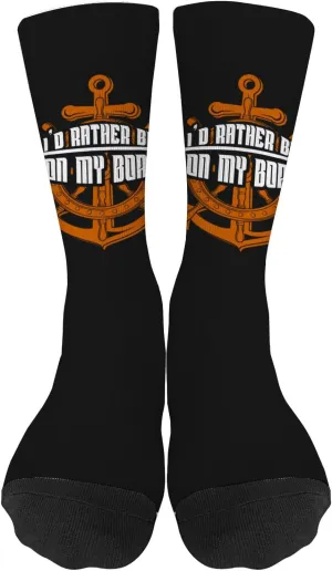 Boat Lover I'd Rather Be on My Boat Men Dress Socks Womens#Fashionable Cotton Sock for Men's