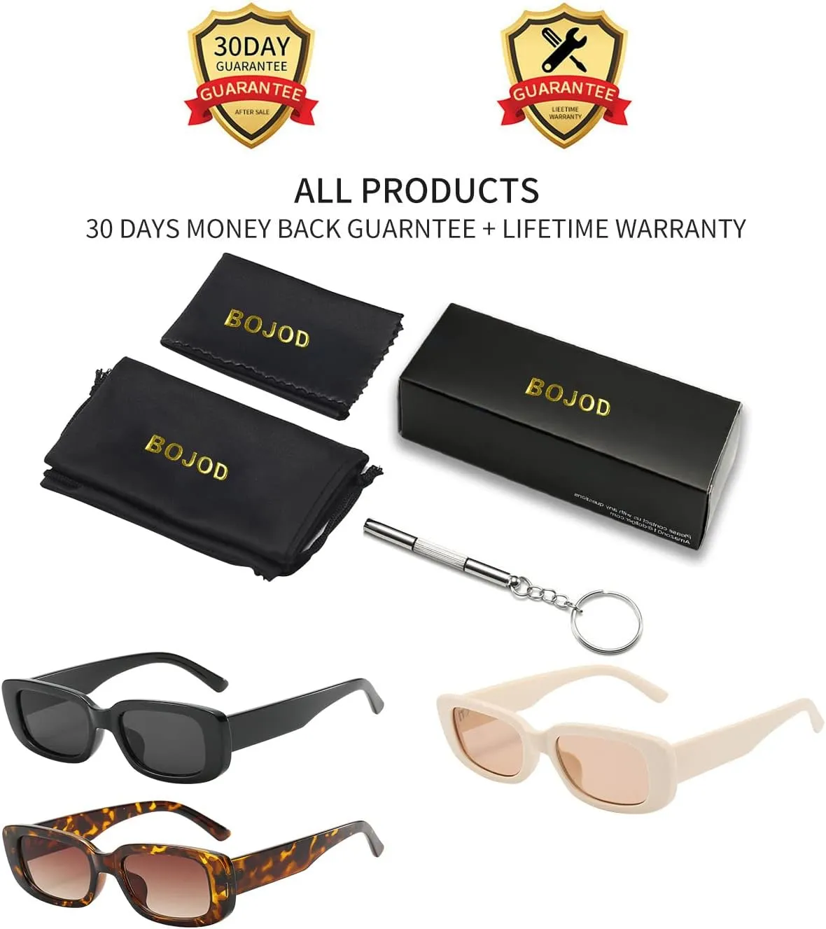 BOJOD Rectangle Sunglasses for Women Retro Fashion Sunglasses UV 400 Protection Square Frame Eyewear