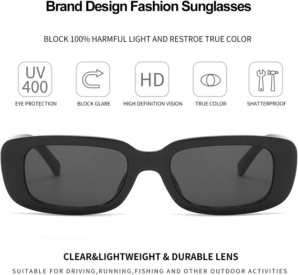 BOJOD Rectangle Sunglasses for Women Retro Fashion Sunglasses UV 400 Protection Square Frame Eyewear