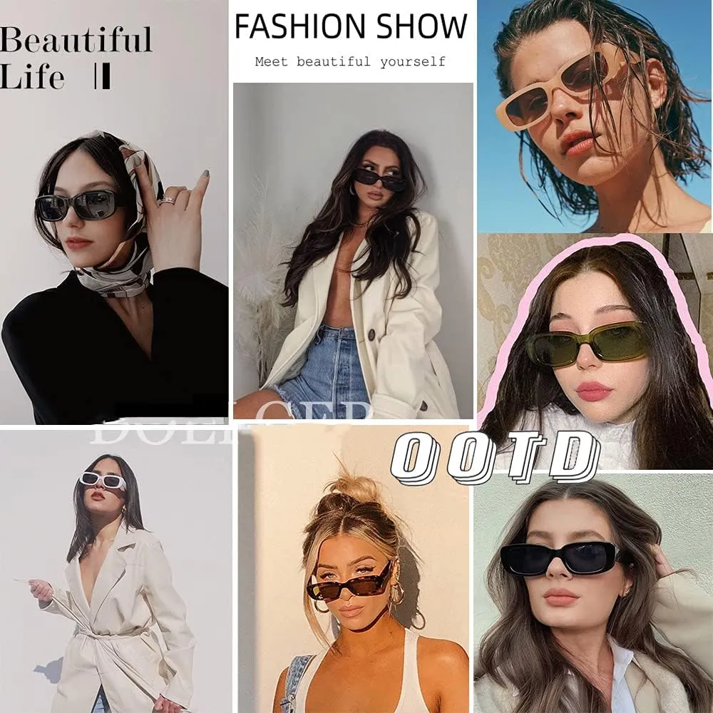 BOJOD Rectangle Sunglasses for Women Retro Fashion Sunglasses UV 400 Protection Square Frame Eyewear