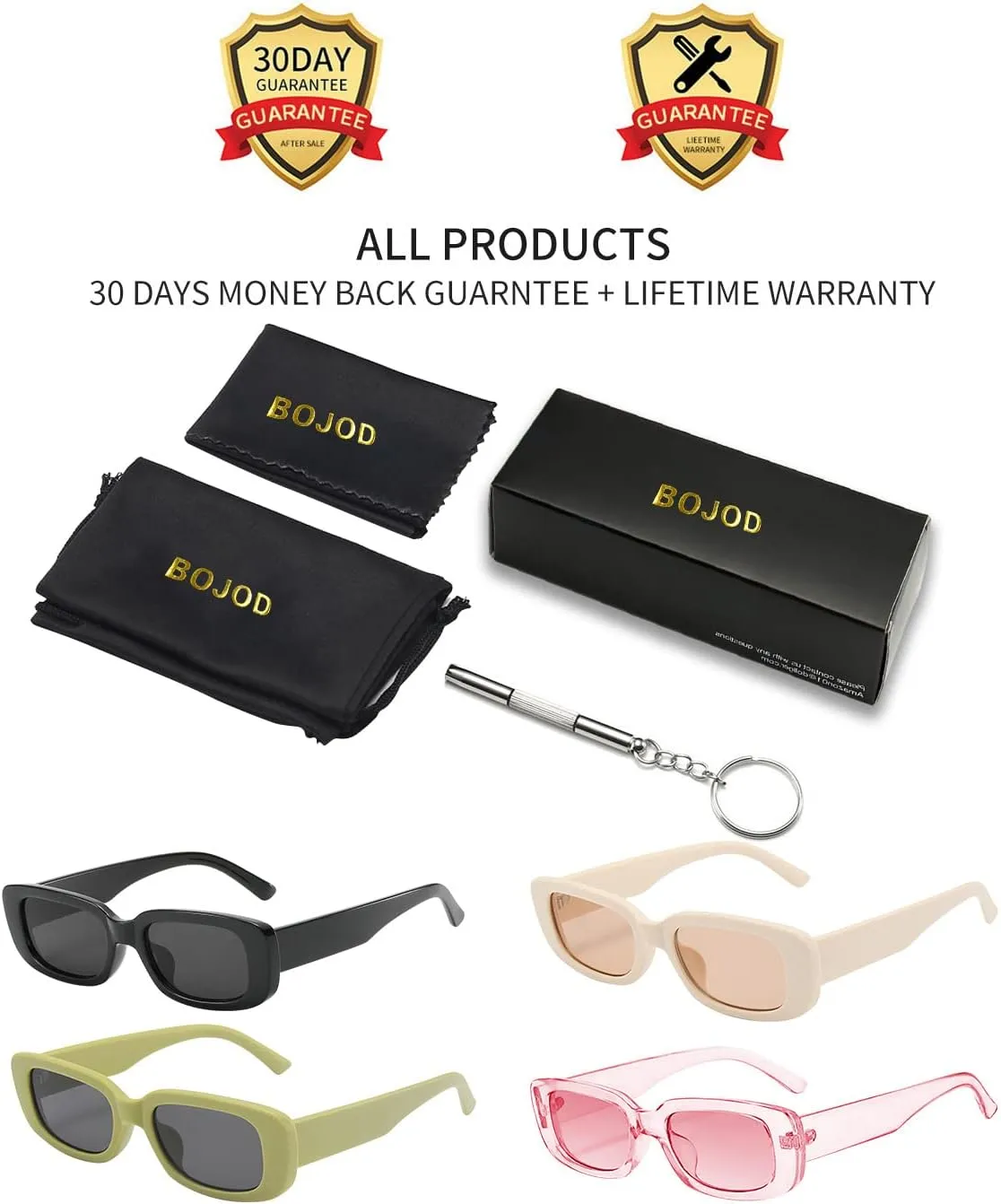 BOJOD Rectangle Sunglasses for Women Retro Fashion Sunglasses UV 400 Protection Square Frame Eyewear