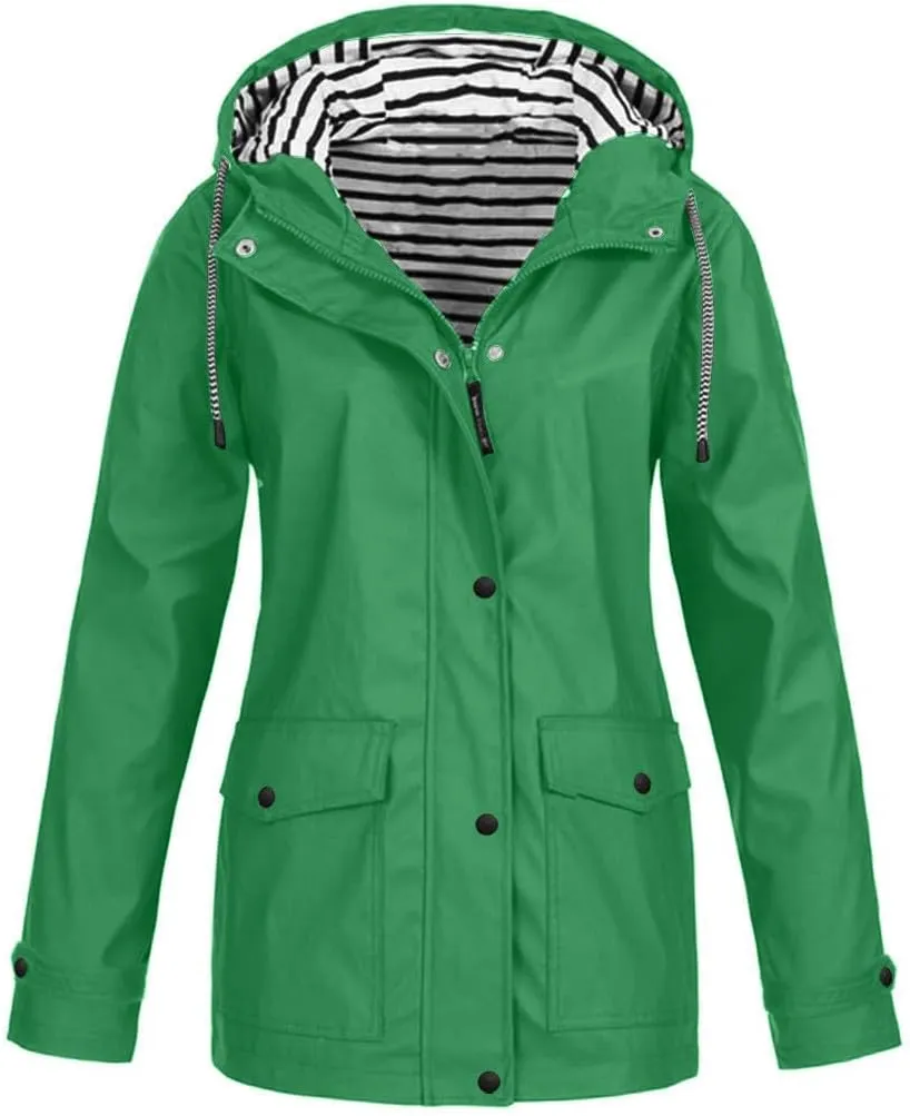 BOXIACEY Rain Jacket Womens Waterproof with Hood Packable Lightweight Rain Jacket Hooded Outdoor Raincoat Windbreaker