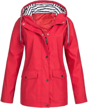 BOXIACEY Rain Jacket Womens Waterproof with Hood Packable Lightweight Rain Jacket Hooded Outdoor Raincoat Windbreaker