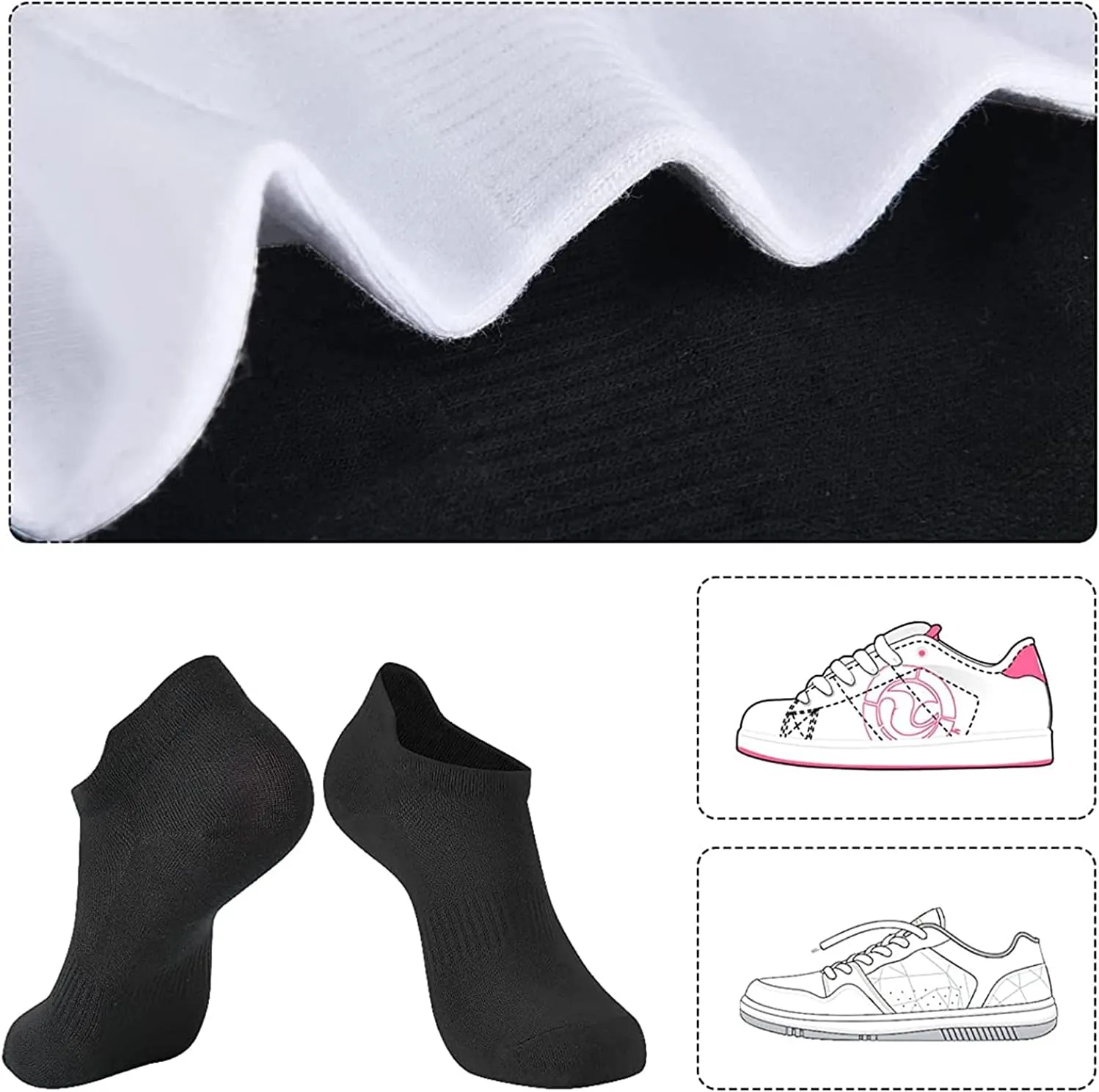 brookhaus Women's Ankle Running Socks 6/10 Pairs - Low Cut Cotton No-Show Athletic Socks with Tab for Sports, Casual, Workout