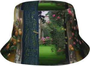 Bucket Hat for Men Women Packable Breathable Sun Hats Fisherman Hats Outdoor Summer Travel Hiking Beach Caps Flowery Door Black