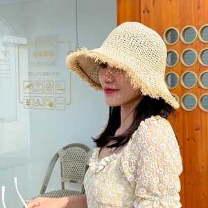 Bucket Hat Sun Hat Wide Brim Floppy Summer Hats for Women Beach Panama Straw Dome Weave Bucket Hat Femme Shade Hat