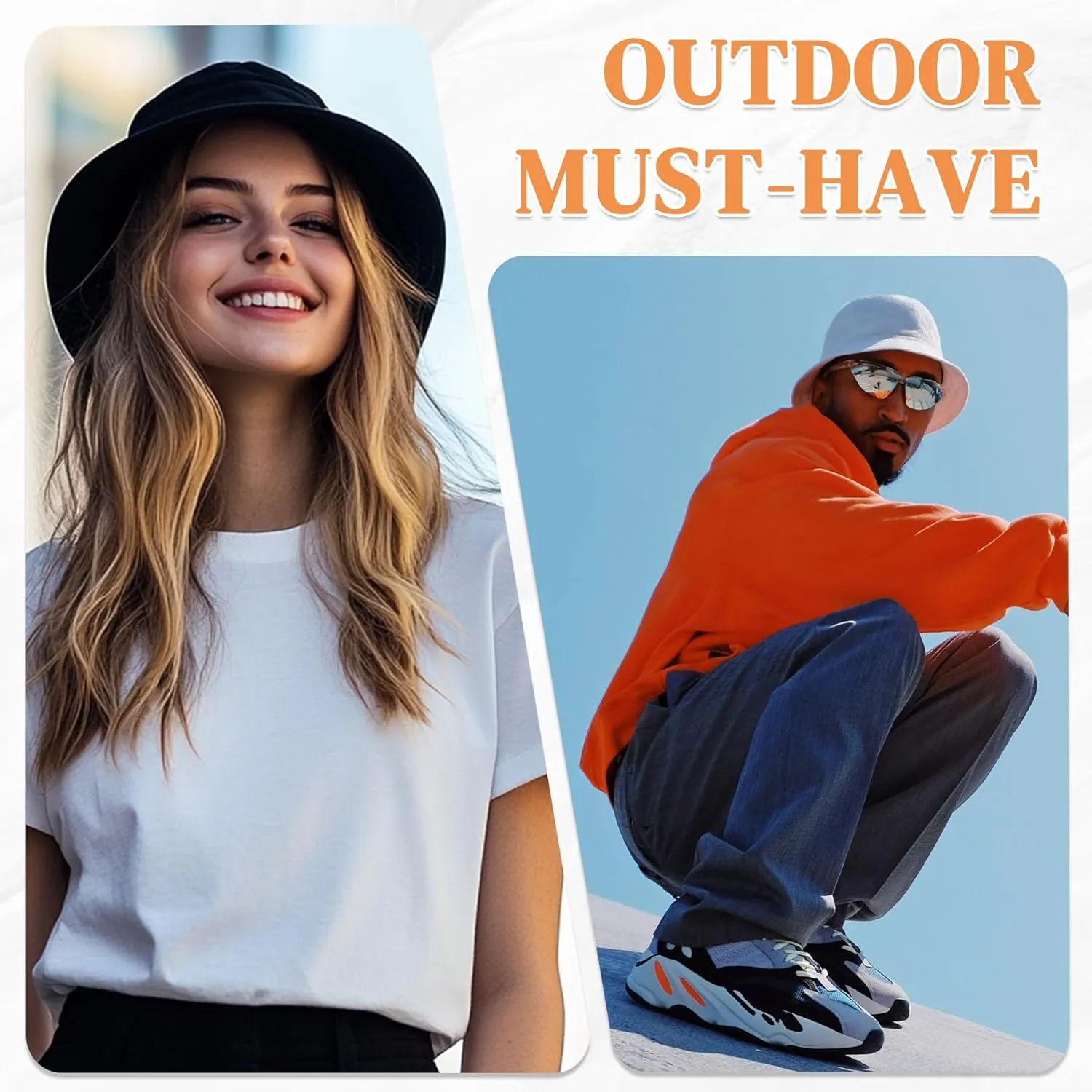 Bucket Hats for Woman Men with Detachable Strings Fishing Hat Summer Wide Brim Protection Sun Hat