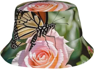 Butterfly and Rose Bucket Hat Packable Breathable Sun Hats Fisherman Hats Outdoor Summer Travel Hiking Beach Caps for Men Women