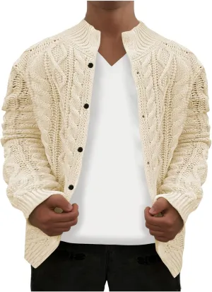 Cable Knit Cardigan for Men Casual Chunky Sweater Coat Long Sleeve Fall Winter Knitted Button Down Sweaters Jacket
