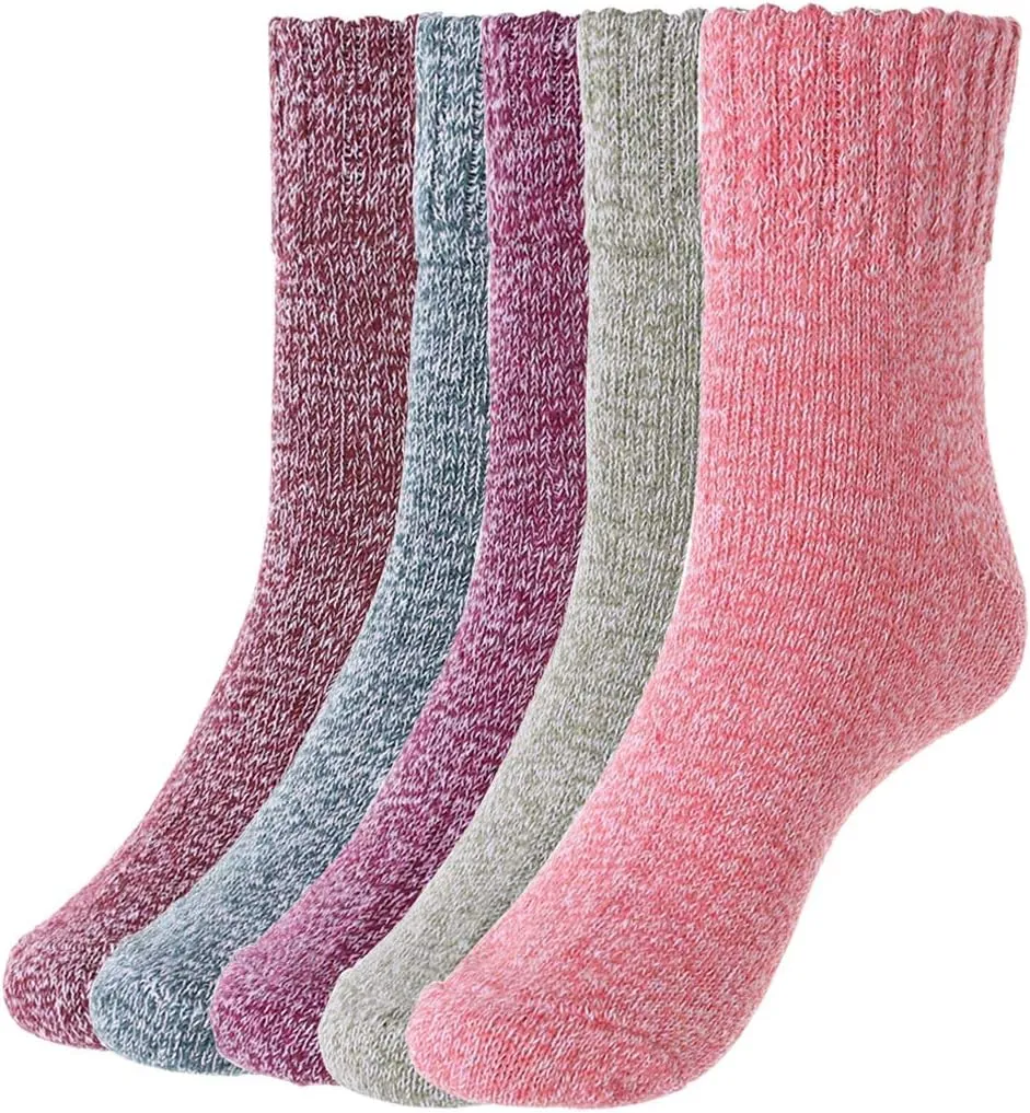 Campsis Winter Warm Socks Coloful Soft Cotton Casual Socks Thick Cozy Polyester Socks for Women and Girls 5 Pairs
