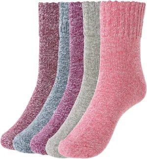Campsis Winter Warm Socks Coloful Soft Cotton Casual Socks Thick Cozy Polyester Socks for Women and Girls 5 Pairs