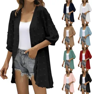 Cardigan for Women 3/4 Sleeve Swiss Dots Lightweight Summer Open Front Kimono Cardigans Casual Loose Beach Cover Up