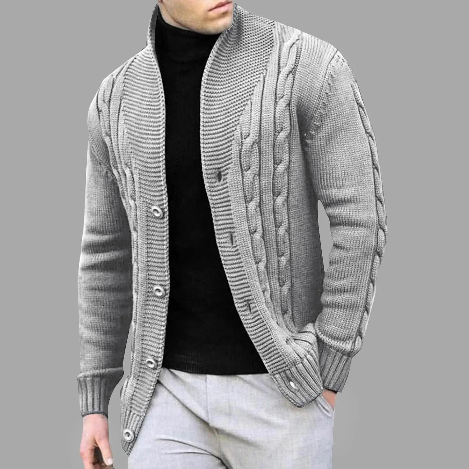 Cardigan Sweaters for Men Big and Tall Button Down Sweaters Winter Open Front Cardigan Casual Cable Knit Sweater