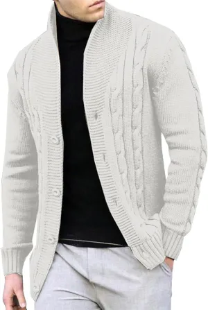 Cardigan Sweaters for Men Big and Tall Button Down Sweaters Winter Open Front Cardigan Casual Cable Knit Sweater