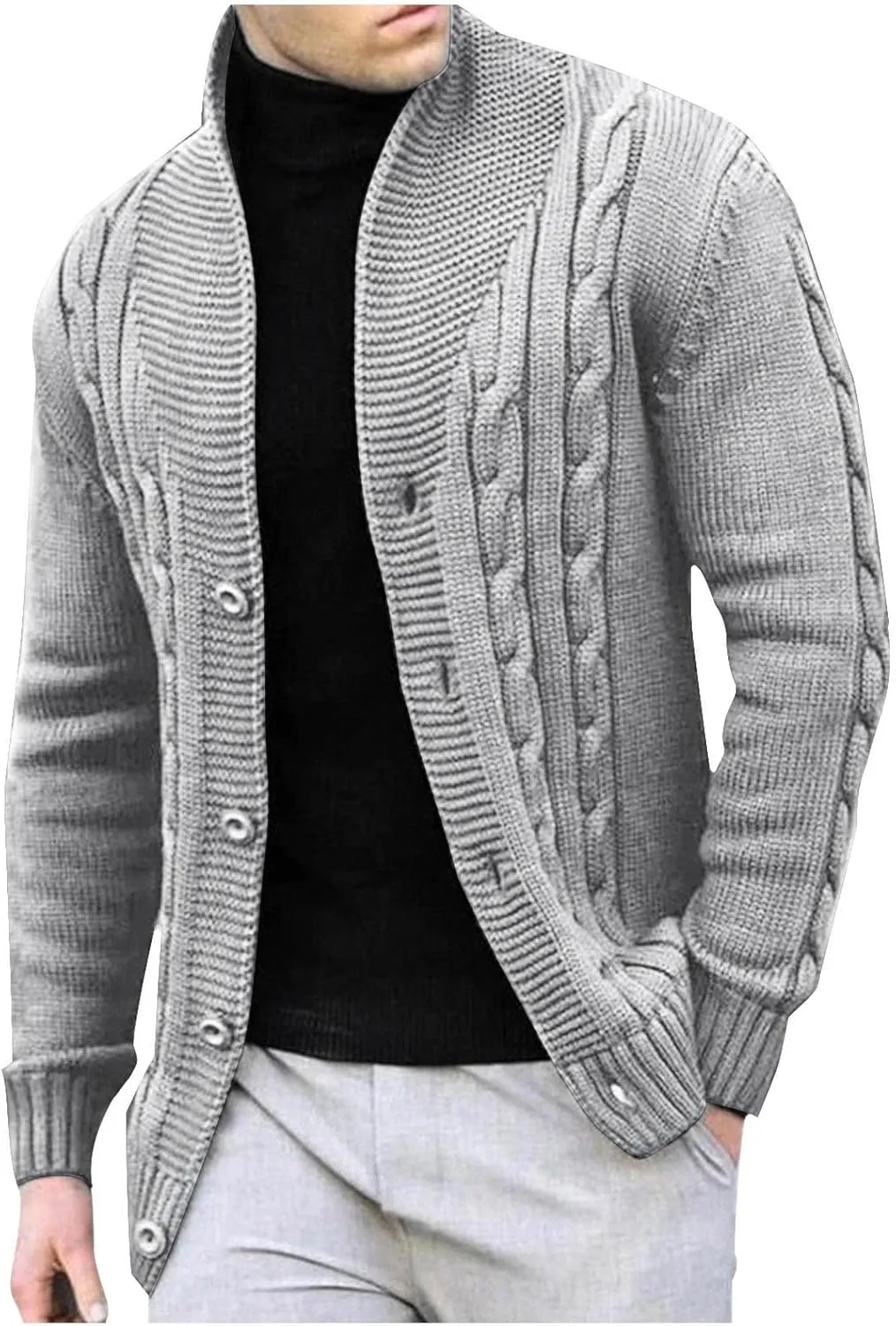Cardigan Sweaters for Men Big and Tall Button Down Sweaters Winter Open Front Cardigan Casual Cable Knit Sweater
