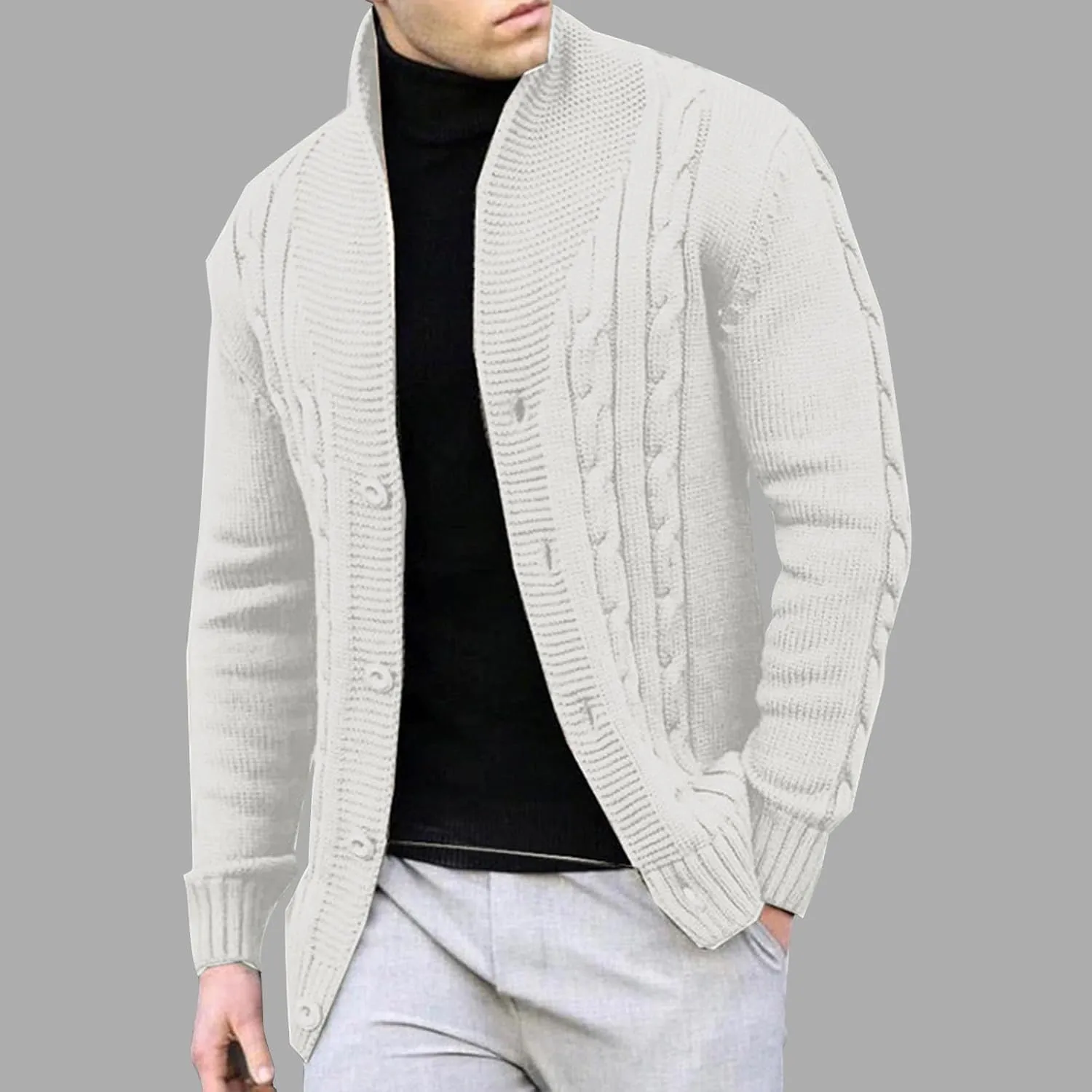 Cardigan Sweaters for Men Big and Tall Button Down Sweaters Winter Open Front Cardigan Casual Cable Knit Sweater