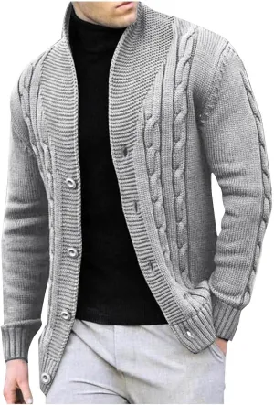 Cardigan Sweaters for Men Big and Tall Button Down Sweaters Winter Open Front Cardigan Casual Cable Knit Sweater