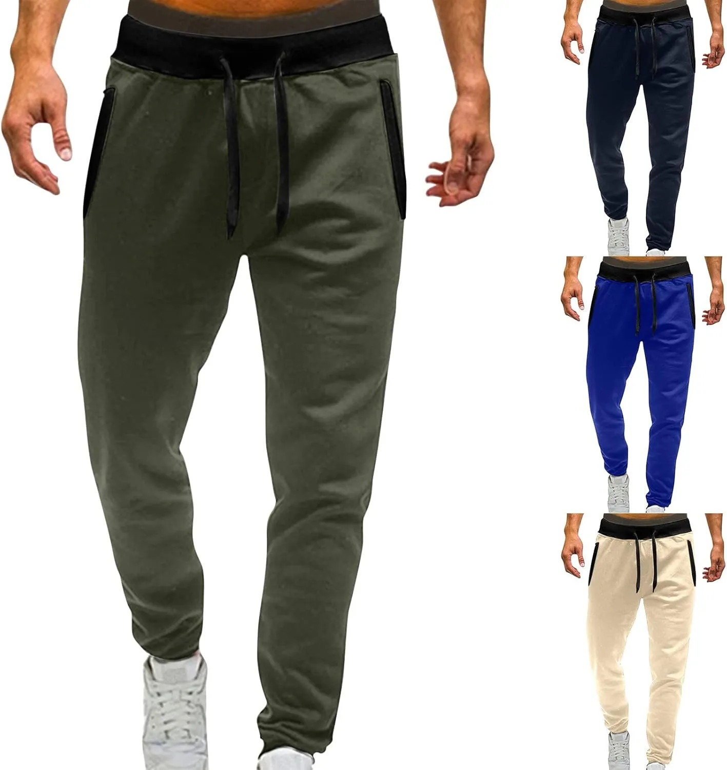 Cargo Pants for Men Big and Tall Hiking Outdoor Men's Heavyweight Fleece Cargo Sweatpants Stretch Elastic Waist Baggy