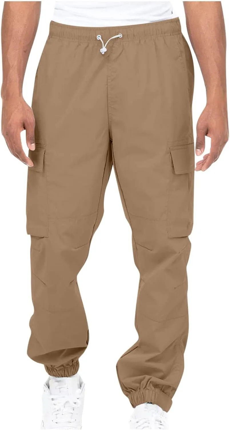 Cargo Trousers for Men Workout Sports Pant Men's Cargo Pants Elastic Waist Joggers Solid Casual Multi Pockets Outdoor