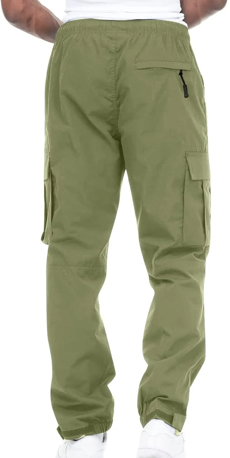 Cargo Trousers for Men Workout Sports Pant Men's Cargo Pants Elastic Waist Joggers Solid Casual Multi Pockets Outdoor