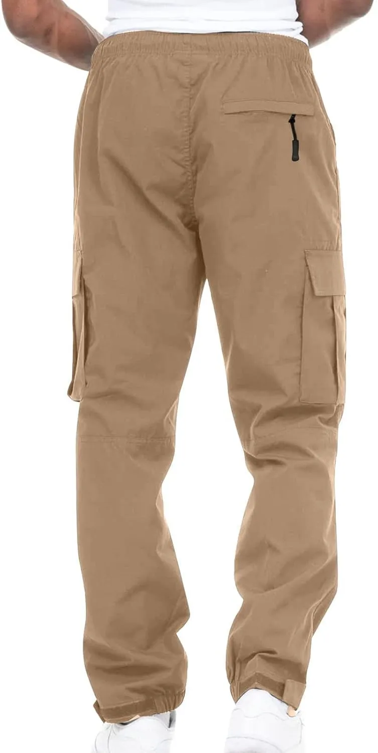 Cargo Trousers for Men Workout Sports Pant Men's Cargo Pants Elastic Waist Joggers Solid Casual Multi Pockets Outdoor