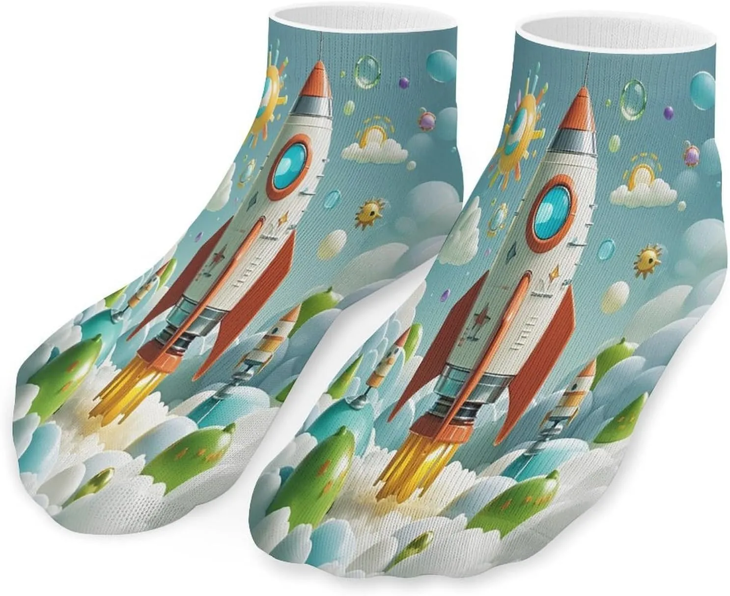 Cartoon Rockets Socks Low Cut Ankle Short Sock Novelty Casual Invisible Liner Socks for Men Women