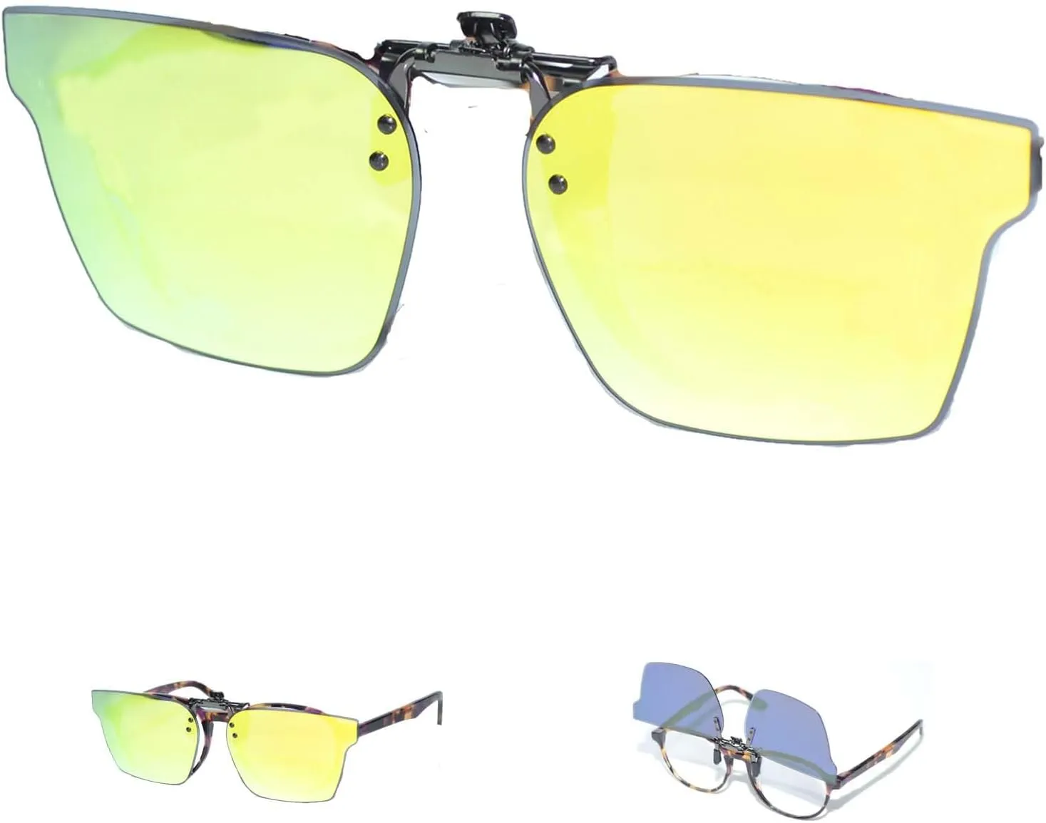 Cat Eye Mirror Yellow Clip-On Sunglasses – Polarized, Blue Light Blocking & UV400, polarized,Anti-Glare, Universal Fit for Driving/Outdoor/Digital