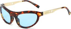Cat Eye Women Sunglasses Vintage Unique Metal Hollow Circle Legs Shades UV400 Men Fashion Leopard Blue Sun Glasses